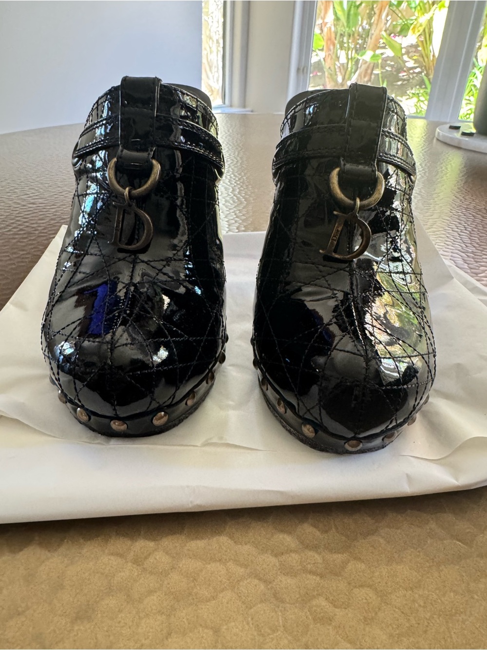 Vintage Christian Dior Galliano Y2K Patent Leather Cannage Mule Clog Heels